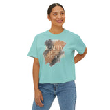 A woman wearing the Beauty Is the Expectation Boxy Tee in Mint Color | Pretty & Petty | Pretty and Petty