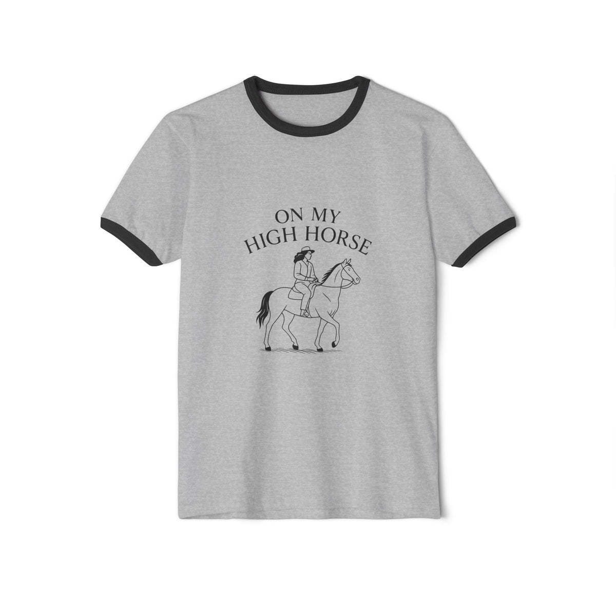 On My High Horse Tee in Heather Grey Color with Black Lines | Pretty & Petty | Pretty and Petty