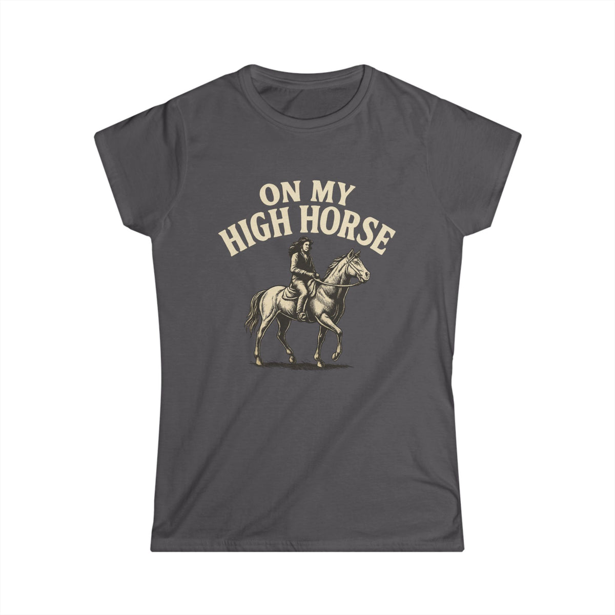 On My High Horse Softstyle Tee in Charcoal Color | Pretty & Petty | Pretty and Petty