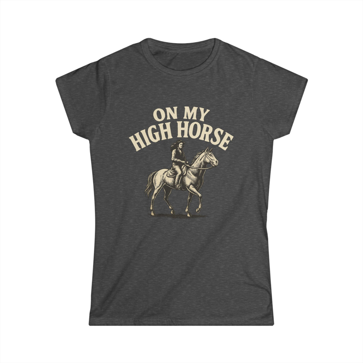 On My High Horse Softstyle Tee in Dark Heather Color | Pretty & Petty | Pretty and Petty