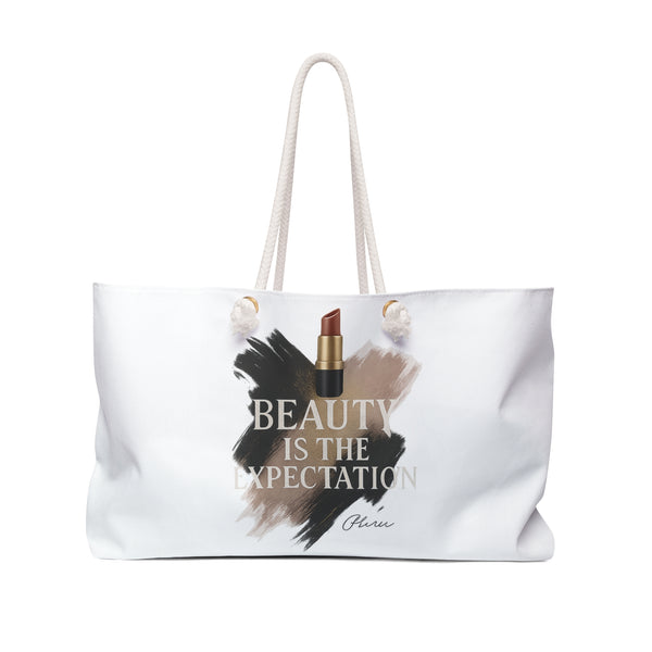 Beauty Is The Expectation Weekender Bag in White Color | Pretty & Petty | Pretty and Petty