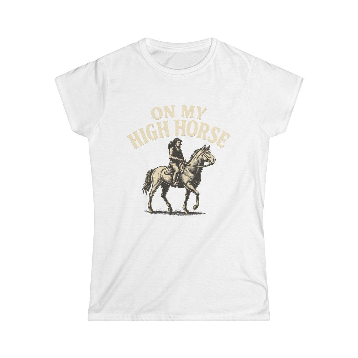 On My High Horse Softstyle Tee in White Color | Pretty & Petty | Pretty and Petty