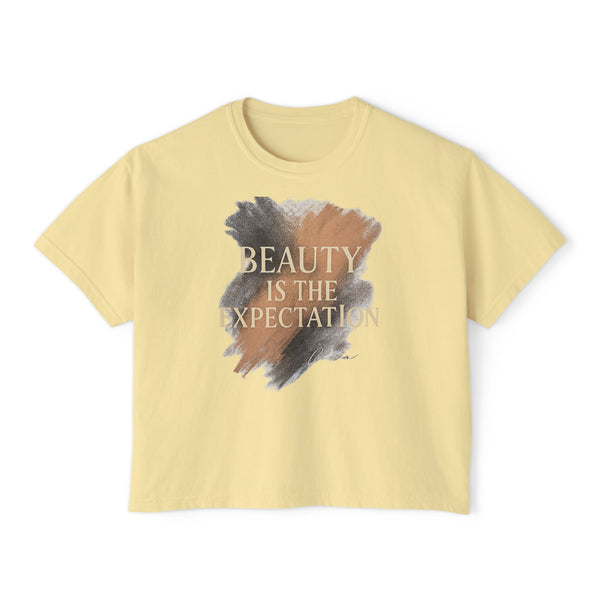 Beauty Is the Expectation Boxy Tee in Butter Color | Pretty & Petty | Pretty and Petty