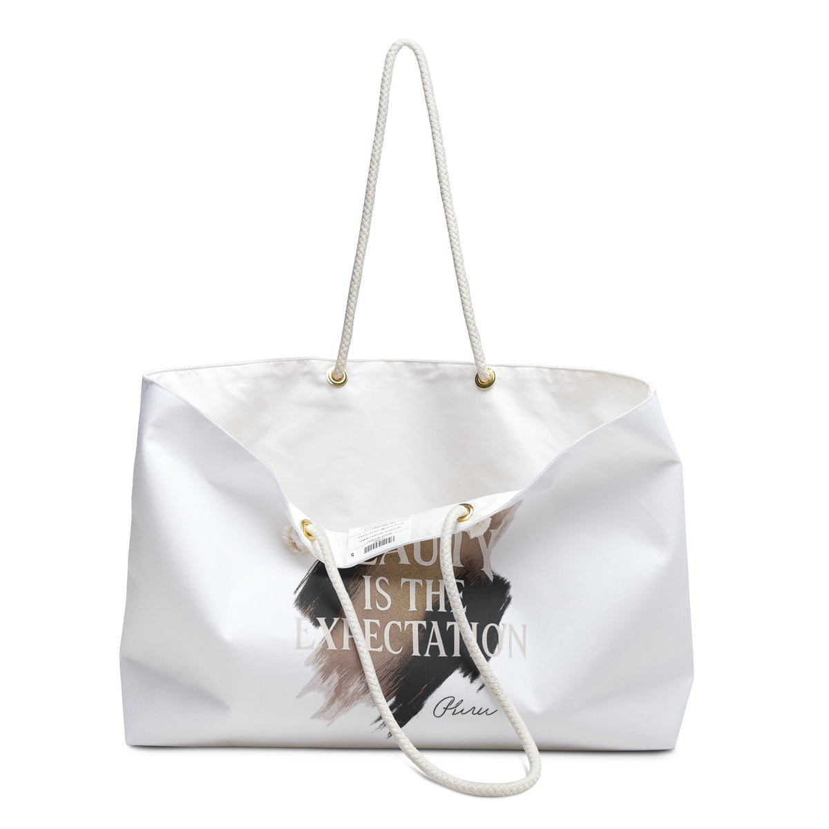 Beauty Is The Expectation Weekender Bag in White Color | Pretty & Petty | Pretty and Petty