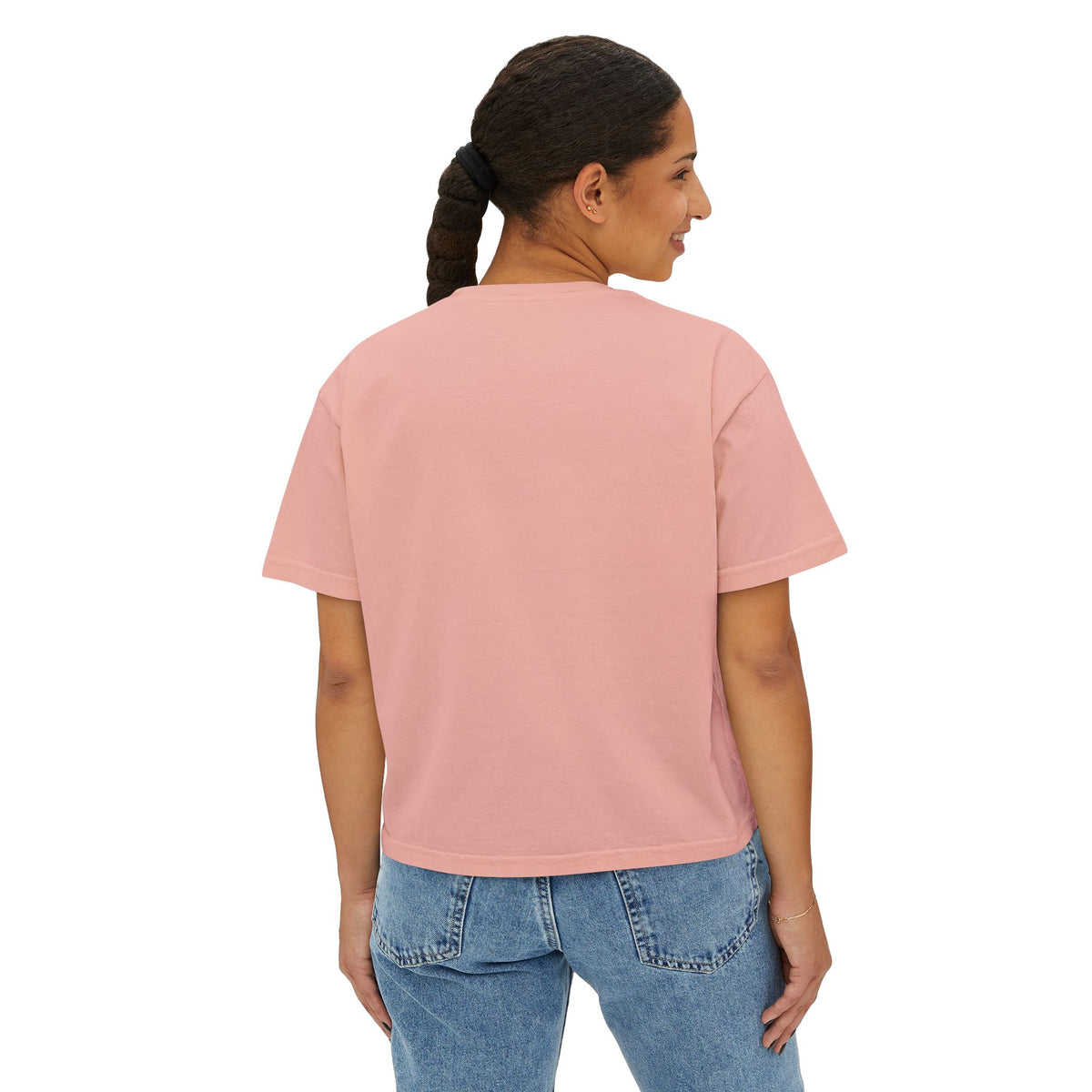 A woman wearing the Beauty Is the Expectation Boxy Tee in Peach Color | Pretty & Petty | Pretty and Petty