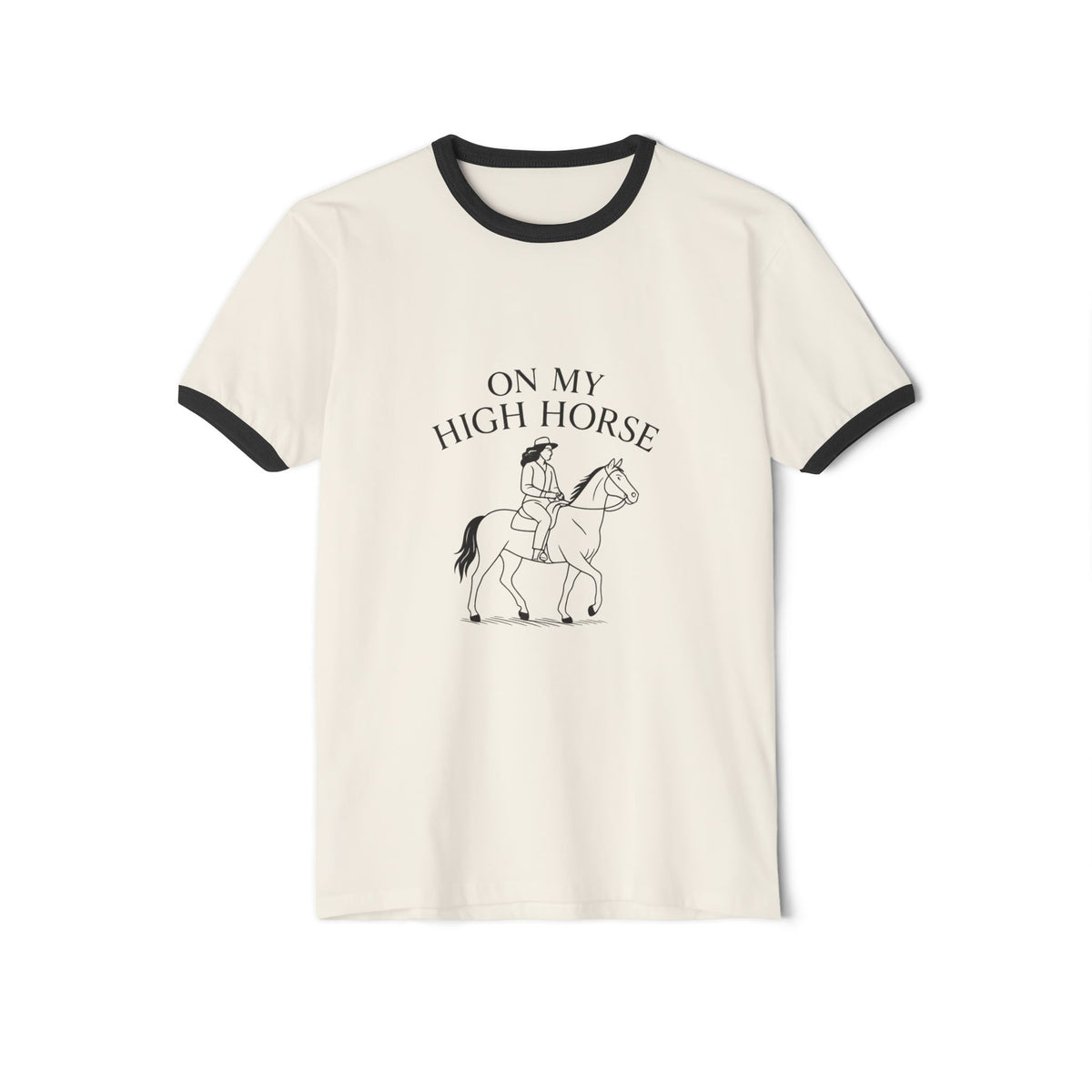 On My High Horse Tee in Natural Color with Black Lines | Pretty & Petty | Pretty and Petty