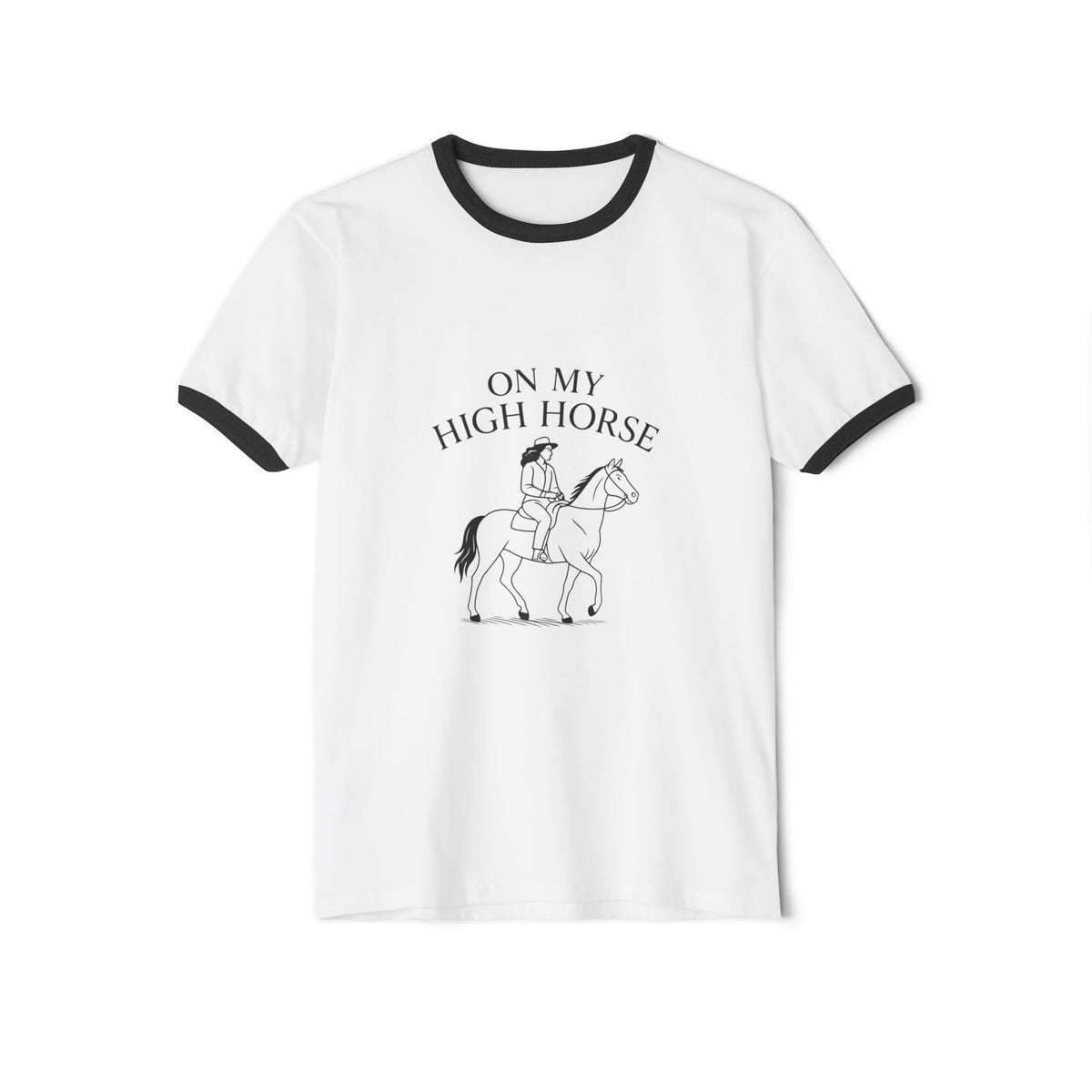 On My High Horse Tee in White Color with Black Lines | Pretty & Petty | Pretty and Petty
